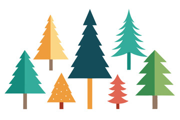 Fototapeta premium Colorful Flat Design of Evergreen Trees with Transparent Background