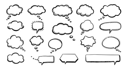 Fototapeta premium Hand-drawn speech bubbles and thought bubbles in black and white.