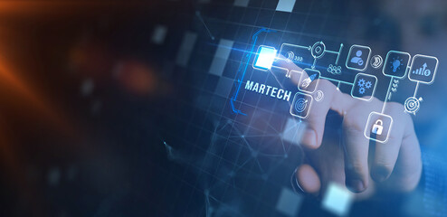 Martech marketing technology concept on virtual screen interface. Business, Technology, Internet and network concept.