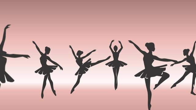 silhouettes of ballet dancers in pink
