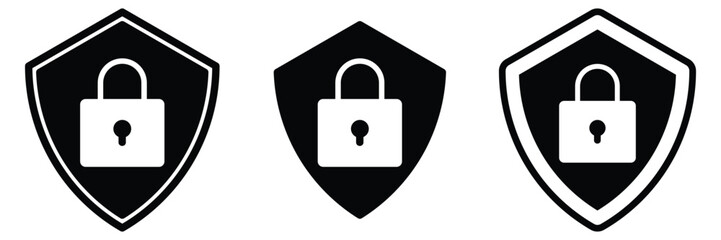 Security icon set with lock sign. Shield icon, security icon, protect badge, protection symbol. Security logo, security shield symbols illustration.
