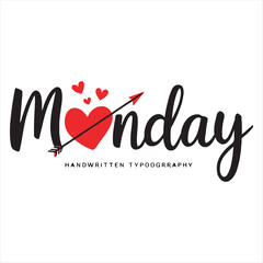 Romantic Monday Typography Design,Love Theme Monday Lettering,Heart and Arrow Monday Text Art,Elegant Monday Calligraphy with Heart,Minimalist Love Monday Text Logo