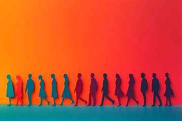 Colorful People Walking Forward Gradient Background2