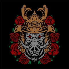pig head with samurai helmet