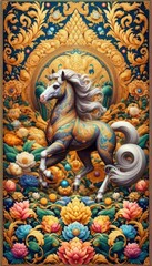 Colorful Horse in Floral Decorative Art