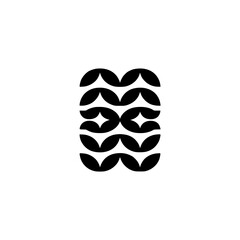 Minimalist Black and White Geometric Floral Pattern on Cream Background