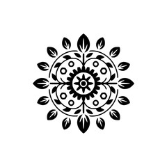 Geometric Floral Gear: Minimalist Black and White Ornament