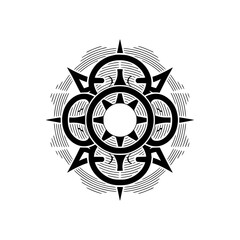 Fototapeta premium Geometric Mandala with Spikes and Concentric Lines - Black on White