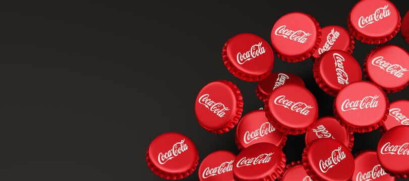 Guilherand-Granges, France - April 02, 2025. Coca-Cola: Iconic cola soft drink made by The Coca-Cola Company, known globally for its unique taste and branding. 3d render.