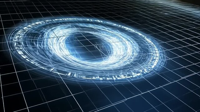 A mesmerizing digital representation of a swirling vortex in a cosmic environment with gridlines