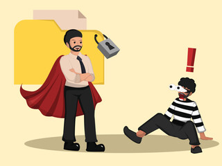 Cybersecurity Hero Protecting Data from Hacker Attack