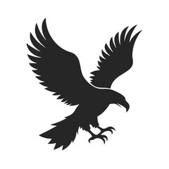 Obraz premium Black Eagle Silhouette Vector Icon - Landing Bird of Prey Graphic Symbol