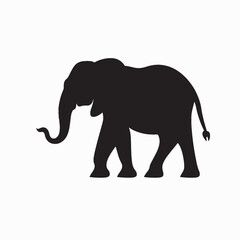 Obraz premium Elephant silhouette vector standing on white background with trunk and tusks