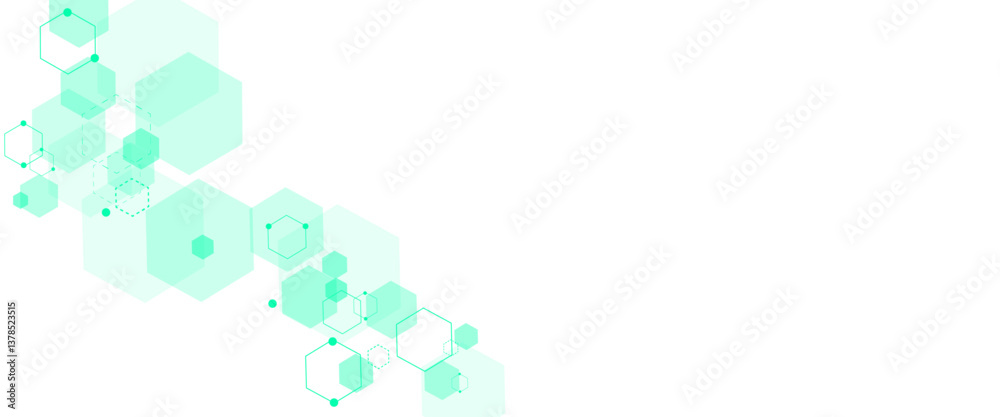 Poster Vector soft green hexagons pattern. Geometric abstract background with simple hexagonal elements. Medical, technology or science design