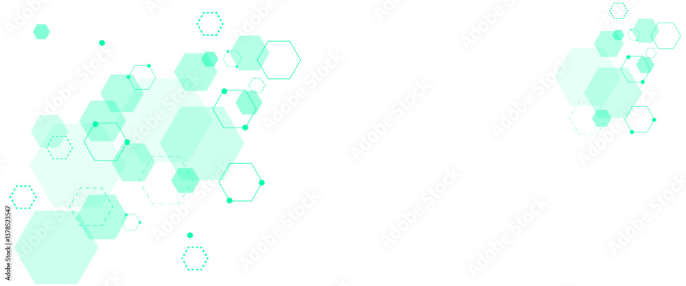 Fototapete Vector colorful hexagons pattern. Geometric abstract background with simple hexagonal elements. Medical, technology or science design