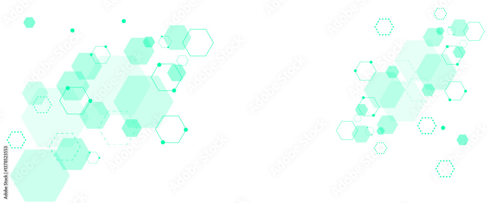 Fototapete Vector colorful hexagons pattern. Geometric abstract background with simple hexagonal elements. Medical, technology or science design