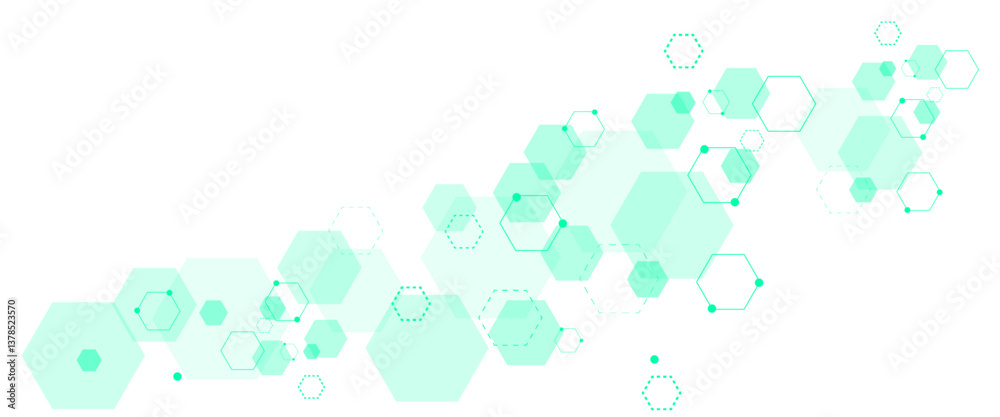 Poster Vector colorful hexagons pattern. Geometric abstract background with simple hexagonal elements. Medical, technology or science design