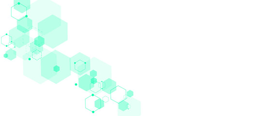 Fototapeta premium Vector soft green hexagons pattern. Geometric abstract background with simple hexagonal elements. Medical, technology or science design