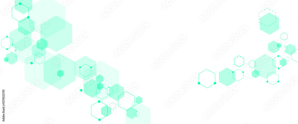 Fototapete Vector soft green hexagons pattern. Geometric abstract background with simple hexagonal elements. Medical, technology or science design