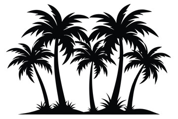 Fototapeta premium Five Palm Trees Silhouette on Isolated Tropical Island with a Transparent Background