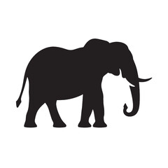 Fototapeta premium A black elephant silhouette, a large wild mammal with a trunk, isolated vector illustration