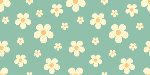 Vintage-inspired seamless pattern featuring cream-colored flowers on a muted green background. Perfect for textiles, wallpapers, and digital designs. Vector illustration