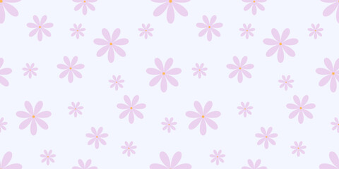 Soft pastel floral pattern featuring light purple daisy flowers on a pale background. Ideal for textiles, wallpapers, and digital designs. Vector illustration