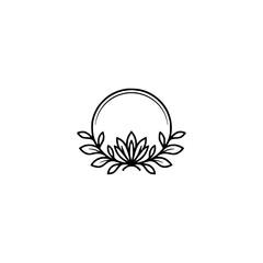 Minimalist Floral Logo, Black Leaves & Circle Frame on Beige