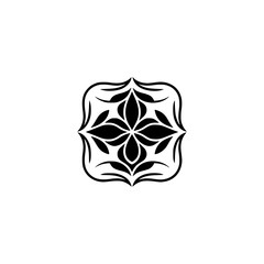 Black Floral Mandala Logo on White Background