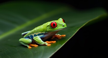 Naklejka premium Red-Eyed Frog on Leaf