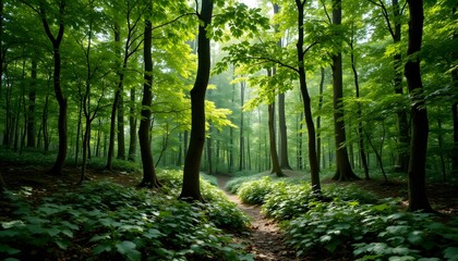 Obraz premium The green lung created by dense forest trees plays a vital role in purifying the air by absorbing carbon dioxide and releasing oxygen, thereby promoting a healthy environment.