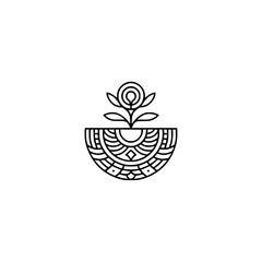 Minimalist Floral Emblem: Geometric Rose in Ornate Bowl - Logo, Design Asset