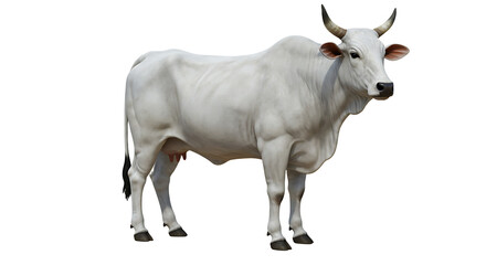 Fototapeta premium Standing white cow with short horns on a clean background