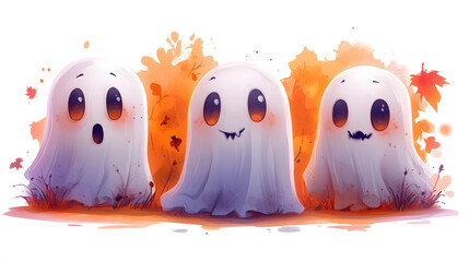 Floating ghost stickers with a warm autumn color scheme in a Halloween theme