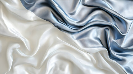 Obraz premium Elegant silk fabric background with flowing drapery in white and blue hues for luxurious designs