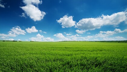 Obraz premium green field under blue sky with white clouds