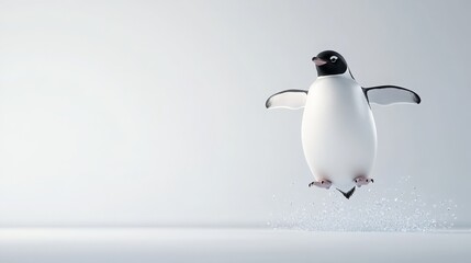Obraz premium Playful Penguin Leaping Through Water Splashing Fun Winter Animal