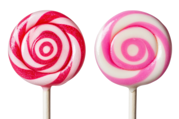 Colorful swirled lollipops with red and pink designs, cut out