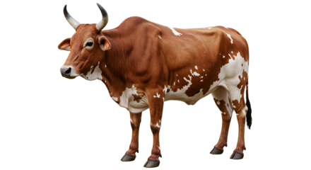 Standing Cow with Brown and White Spots Isolated on White