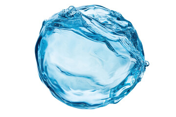 Obraz premium Crystal clear blue water sphere with dynamic swirling patterns on black background, cut out