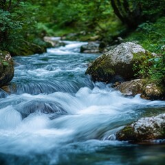 Serene Flowing River Through Lush Green Forest