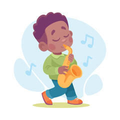 Fototapeta premium A Joyful Boy is Enthusiastically Playing a Saxophone in a Colorful, Vibrant Animated Style