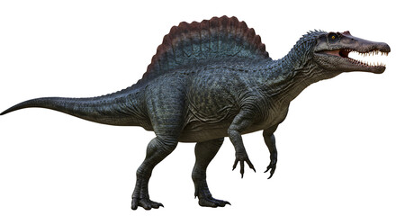 Fototapeta premium Standing Spinosaurus Dinosaur with Large Sail and Sharp Teeth Isolated