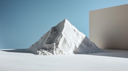 Neatly arranged mound of white powder with soft shadows on a pure white background