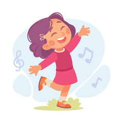 A joyful girl dances and sings in a bright, colorful setting filled with warmth and cheer