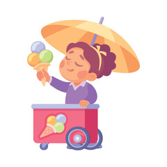 A Joyful Ice Cream Vendor, delighting everyone with a variety of Colorful Treats
