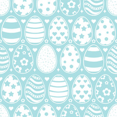 Happy Easter Vector Greeting Design Element. Decorative Easter Eggs Seamless Pattern. Decorated and painted eggs texture. Repeatable Endless Flat Style Design in Creative Pastel Colors. 