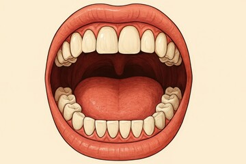 Fototapeta premium A Detailed Illustration of an Open Mouth Revealing Teeth, Tongue, and Gums.