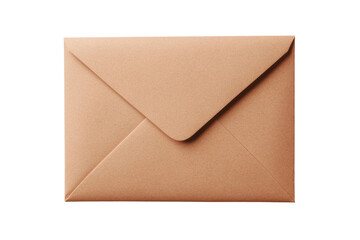 Brown paper envelope with closed flap on white background, cut out