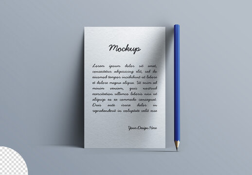 Blank Paper Card Mockup Template with Stationery Pencil